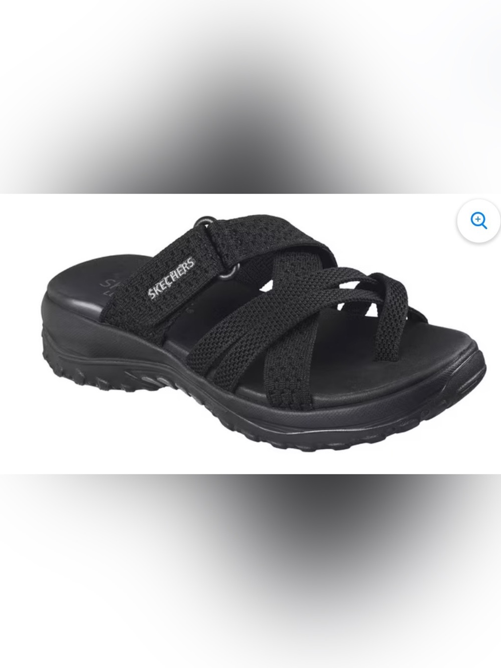 Skechers Women’s Black Crossband Comfort Slide Sandals